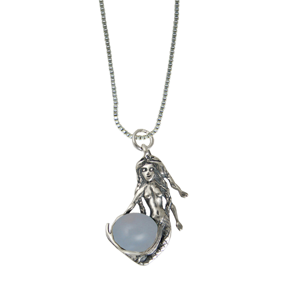 Sterling Silver Mermaid of the Seven Seas Pendant With Chalcedony